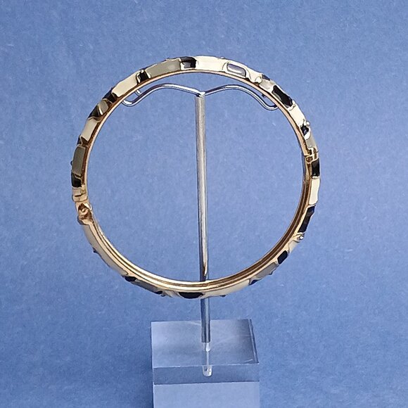 Abstract Cow Pattern Rhinestone Multi Orange Enamel Hinge Bangle Skinny Bracelet - Picture 3 of 5